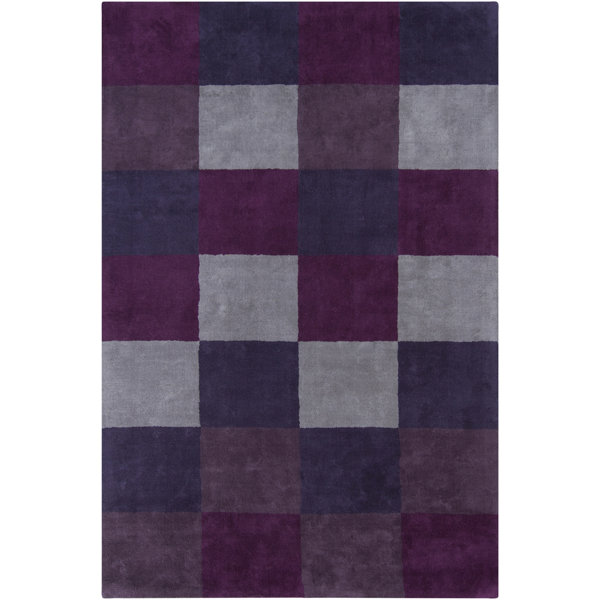Latitude Run® Arae Geometric Handmade Tufted Wool Purple/Gray Area Rug
